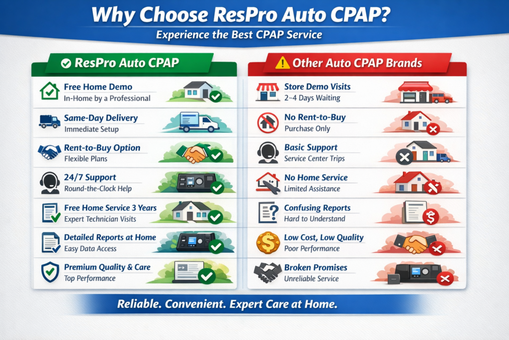 Respro AC20 Auto CPAP Machine for Sleep Apnea (3 years warranty) 2 respro vs other brand comparison chart